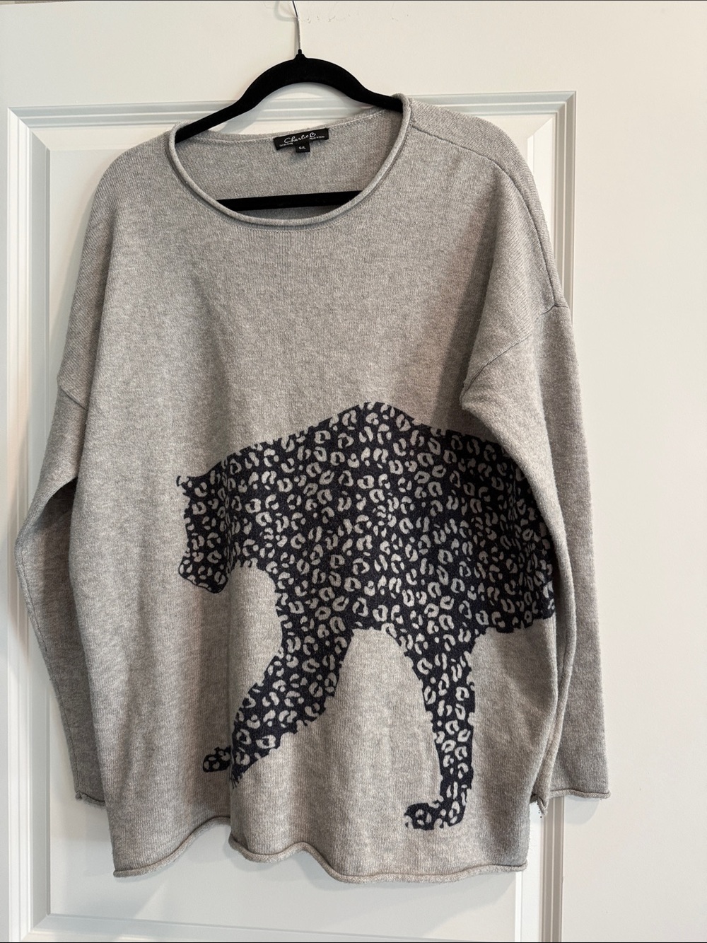 Charlie b Women's Grey Leopard-Print Sweater sz l